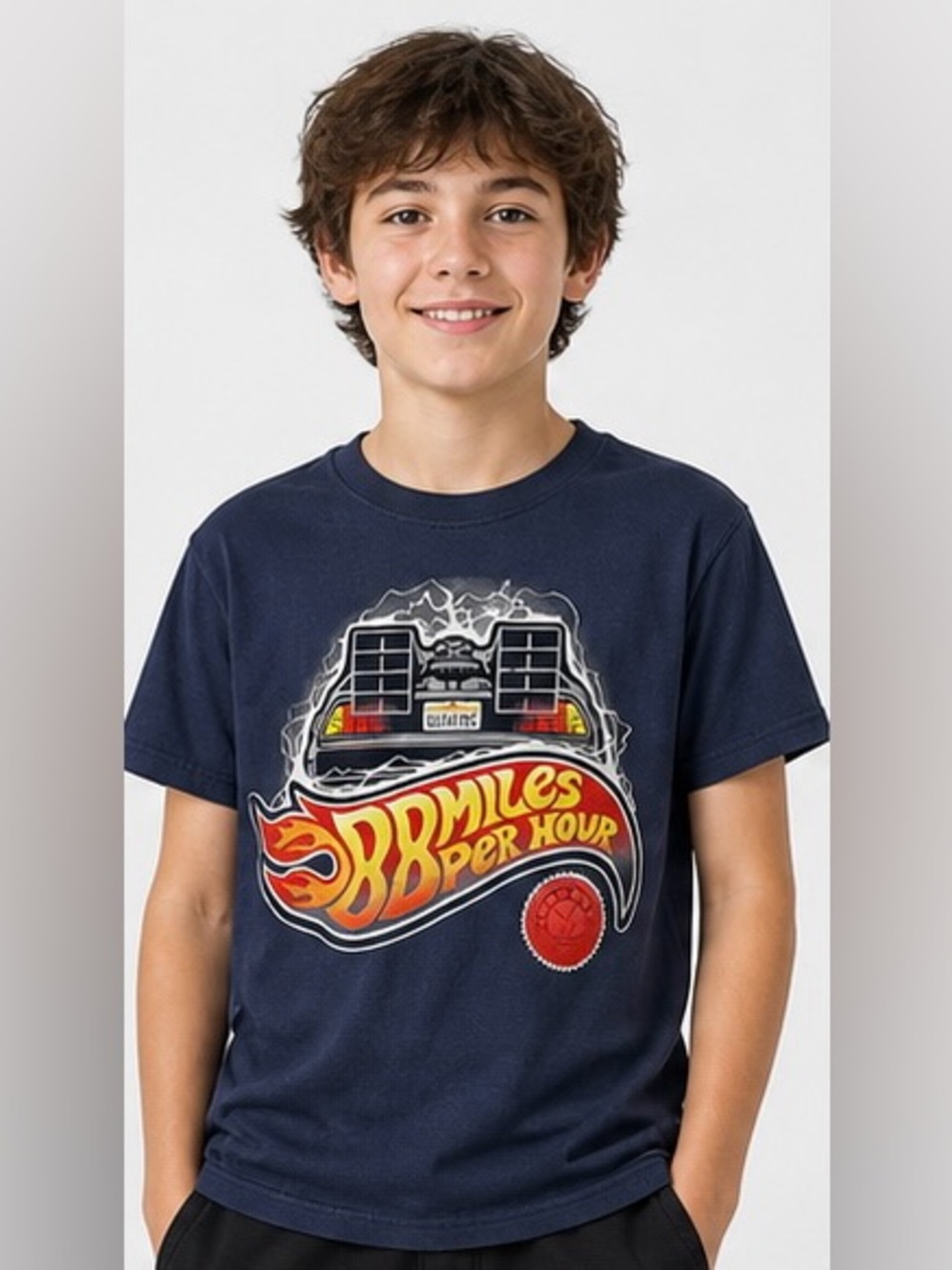 Gildan Navy Kids' Tee with Red & Yellow '88 Miles Per Hour' Racing Graphic